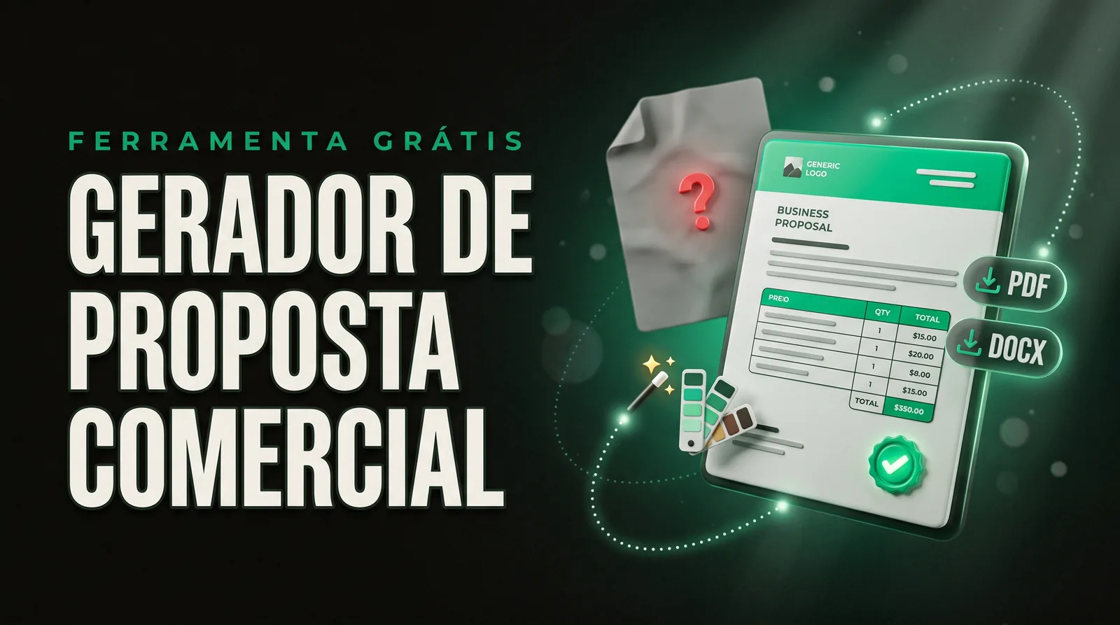 Capa da ferramenta Gerador de proposta comercial: proposta com sua marca em PDF e Word